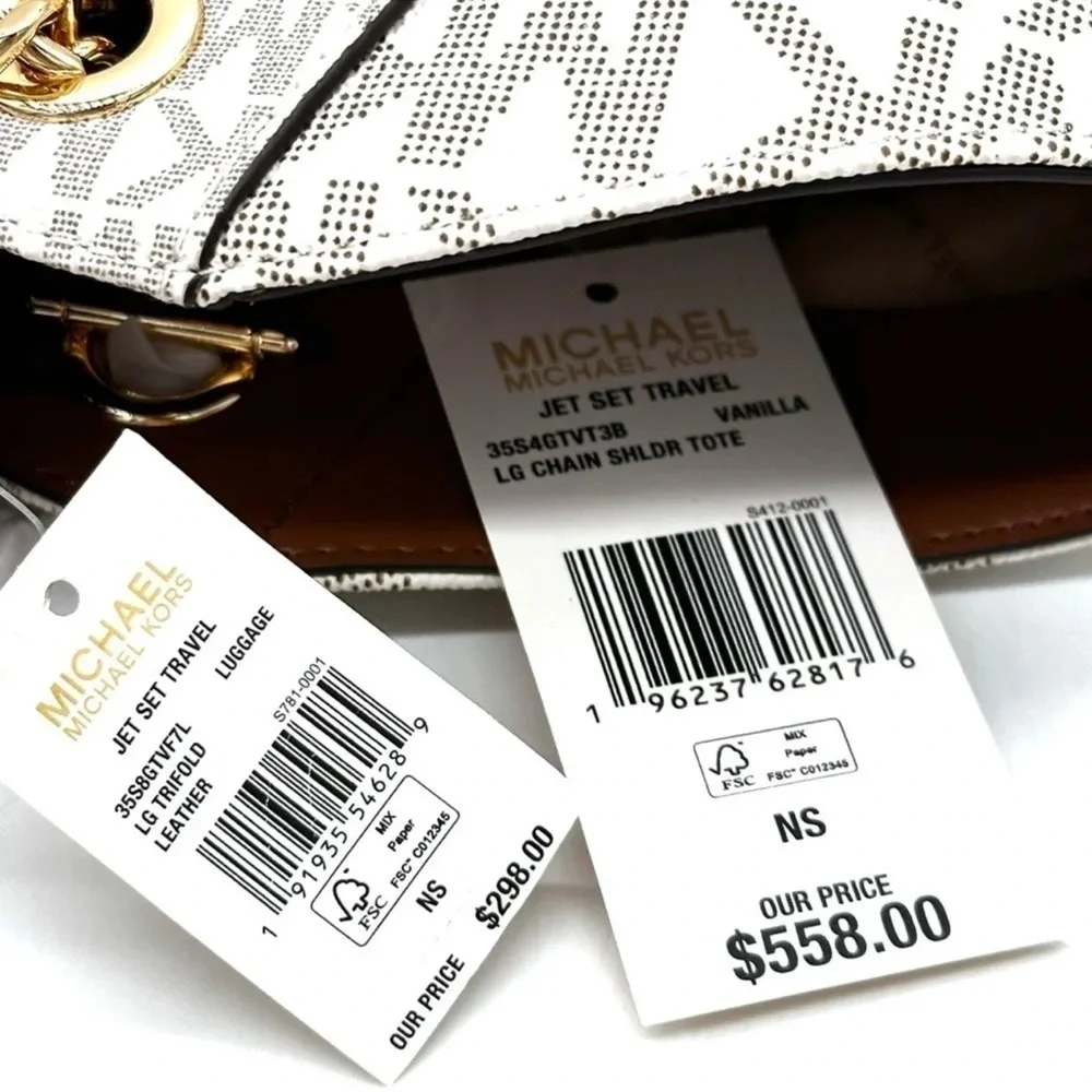 Michael Kors Large Jet Set Travel Chain Shoulder Bag & Trifold Wallet Vanilla - Picture 14 of 14